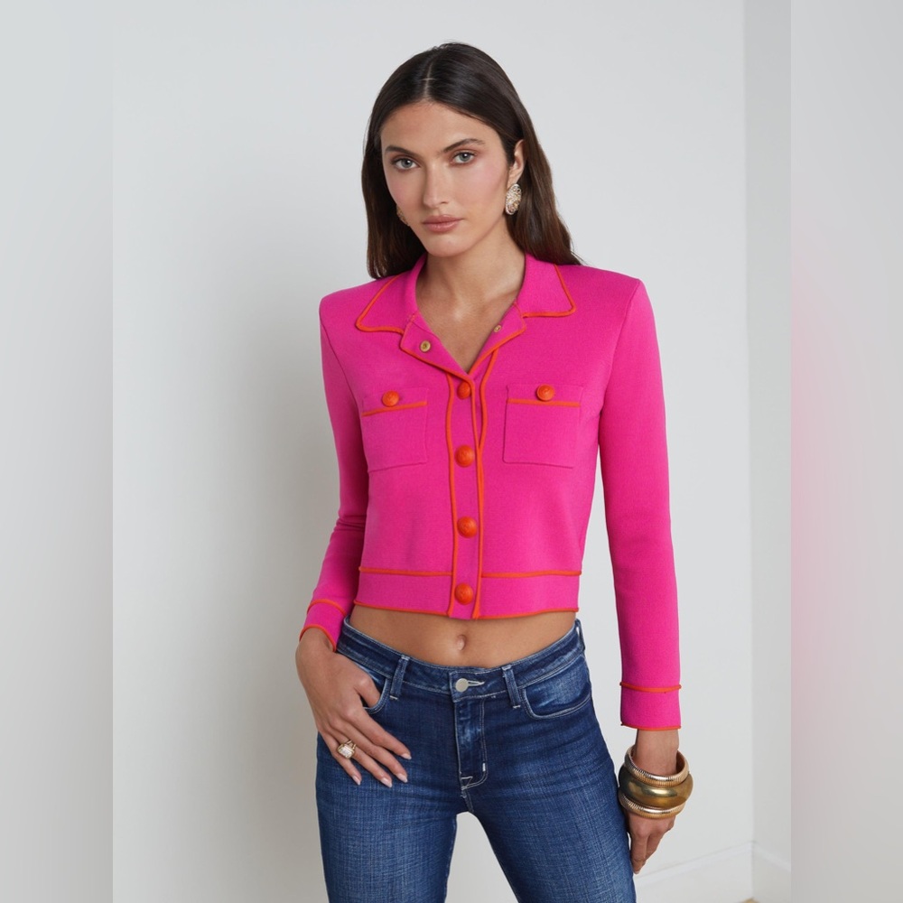 NWT $595 L'AGENCE Neo Contrast Trim Crop Cardigan